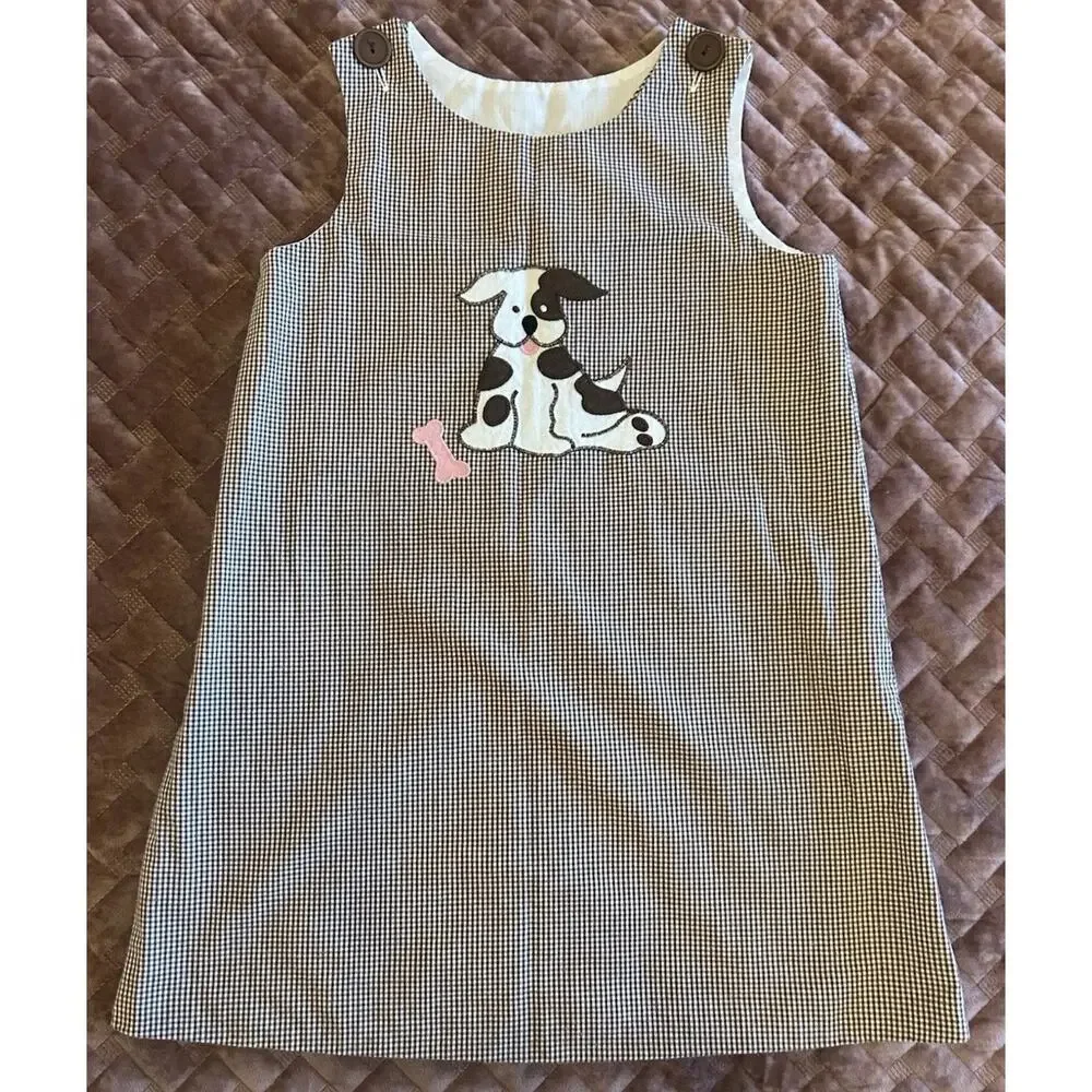 Kelly’s Kids Girls Sz Small 5T/6T Puppy‎ Dog Dress Embroidered Sheath Top Button